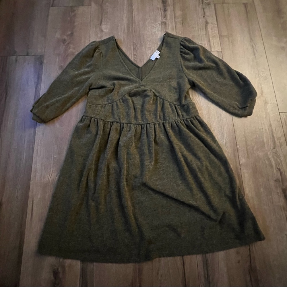 Anthropologie Olive Green Long Sleeve Dress